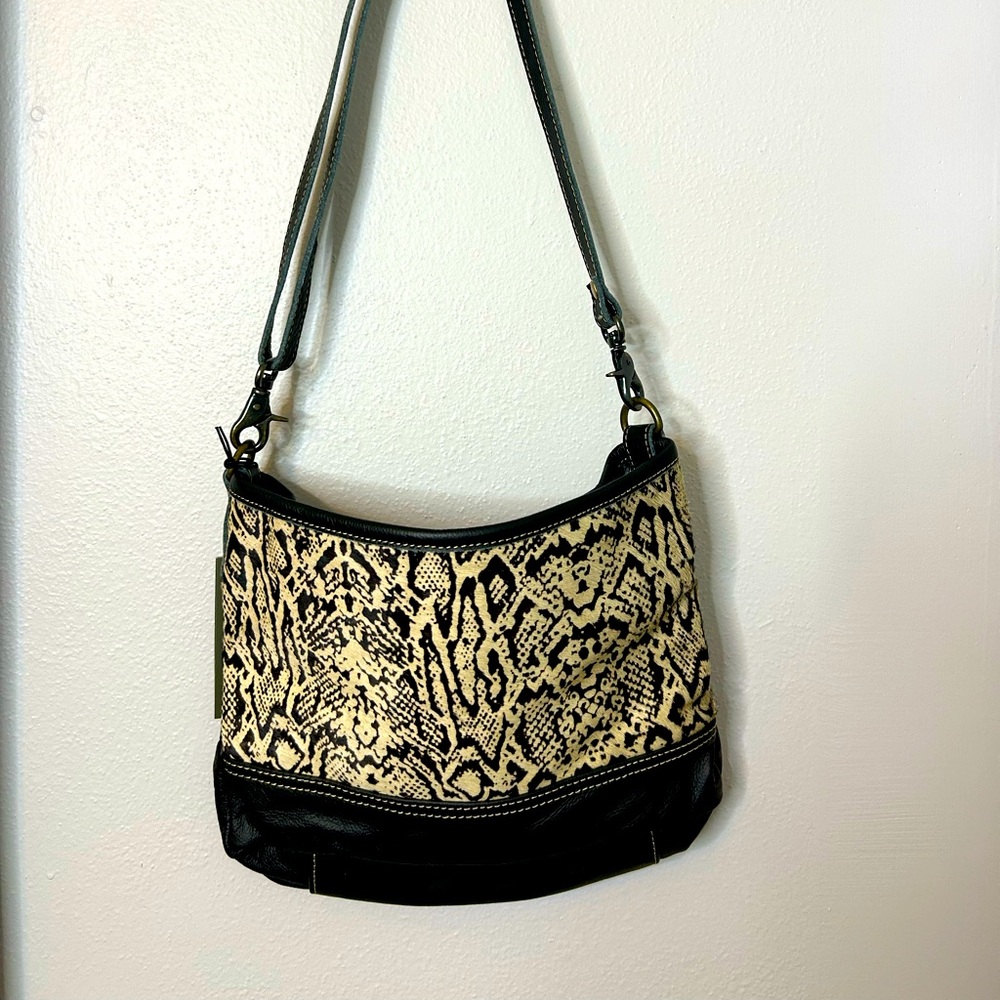 New Myra Bag - Canyon Trail- leather and hair on hide bag 10x13inches